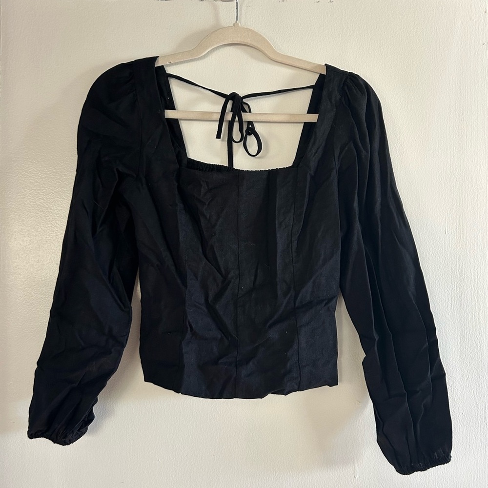 GAP Black Long Sleeve Linen Blouse